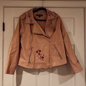 Urban Republic pink floral embroidered leather jacket 1X